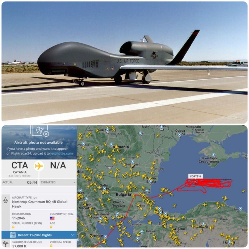 ������������ �����������-��������� RQ-4B Global Hawk ��������� ����� � ������������ � ������ ����� ������ ���. �� ������� � ����������� ���� � 5:44 ���� � �� ��� ��� ������ � ����������� ��������� ������������ ��� ׸���� �����