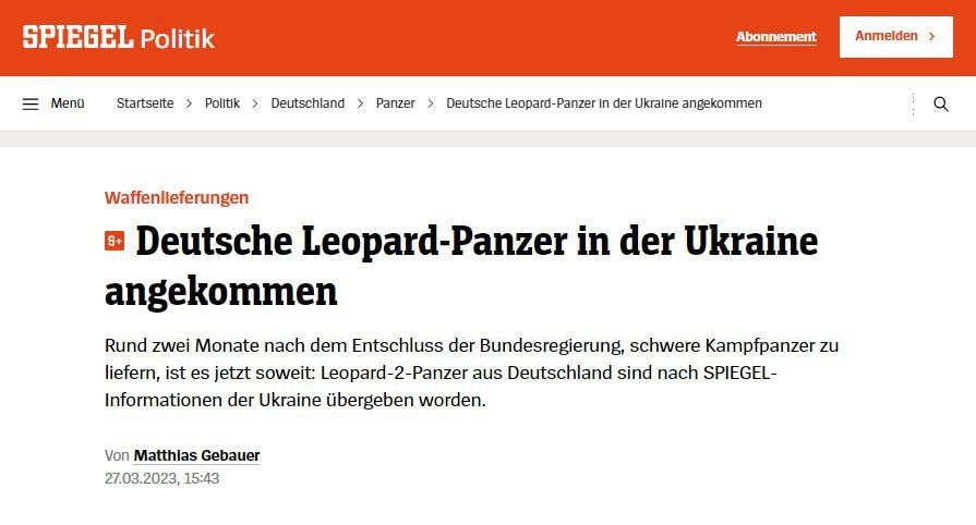 ��������� �������� �������������� 18 ������ Leopard 2 ������� �� �������, ����� Der Spiegel