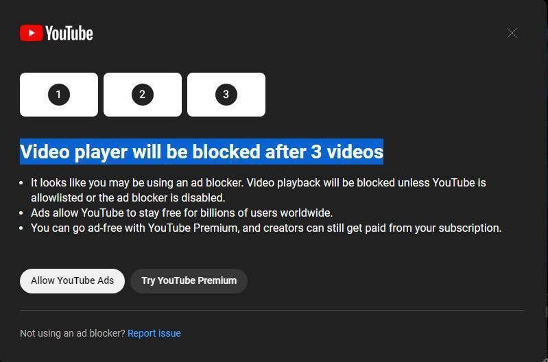 YouTube ����� ����������� ����������, ���� ������������ �� �������� AdBlock