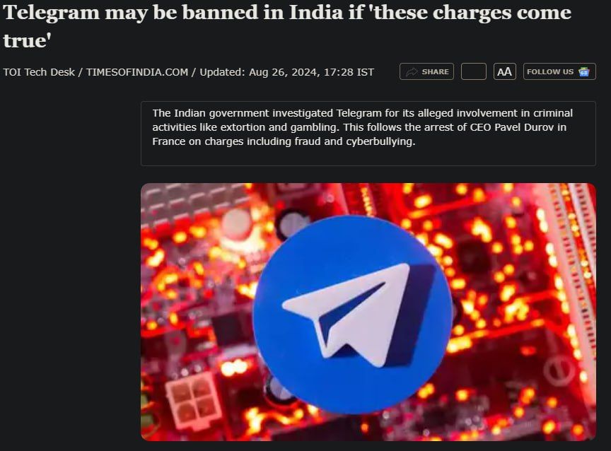 ����� ����� �� �������� ���� ������������� ������ Telegram �, � ����������� �� �����������, ����� ���� �������� ���, � India Times