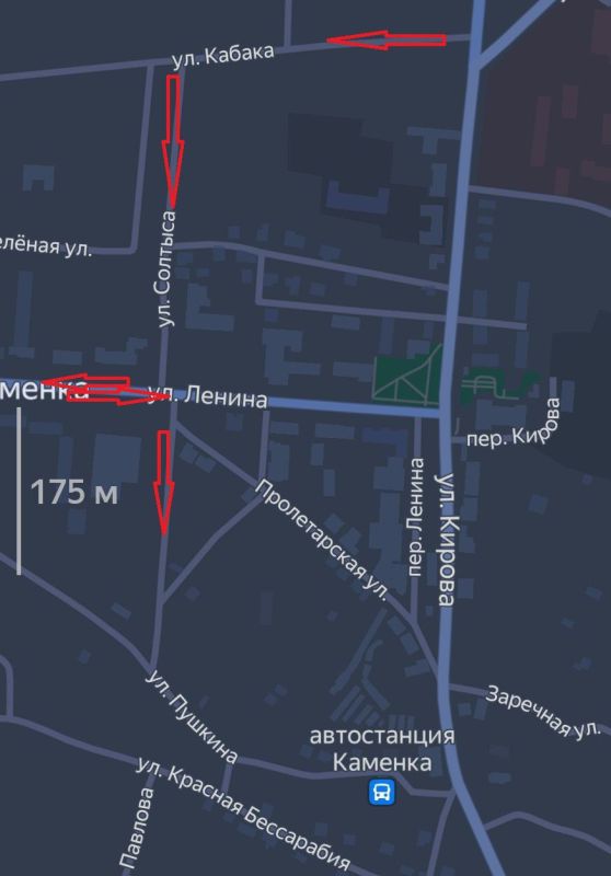 Схема движения общественного транспорта, обслуживающего городской маршрут №1, на период проведения работ по строительству ливнеотвода на улице Ленина