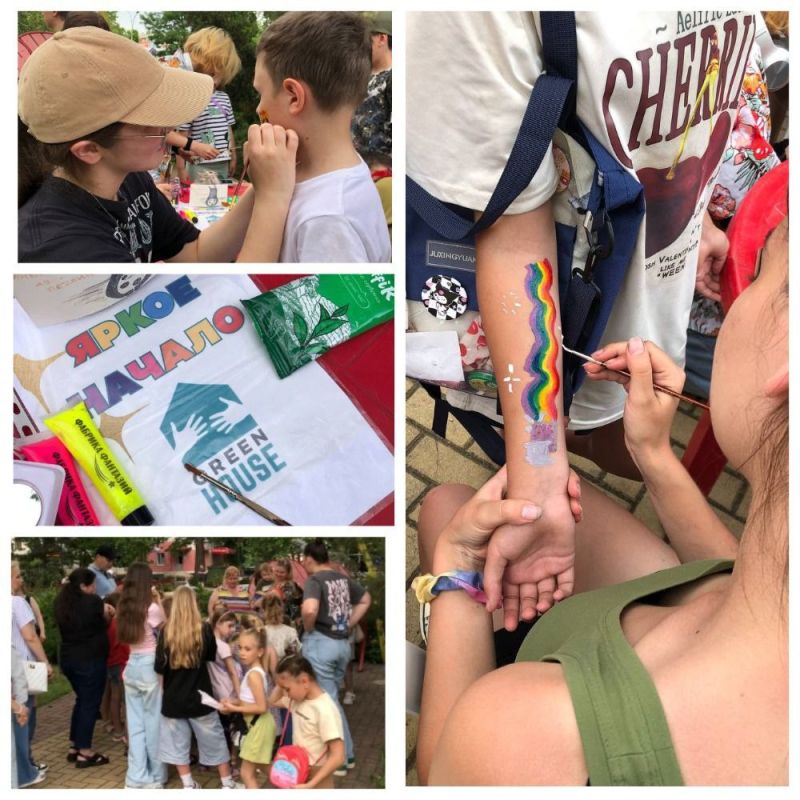 Волонтёры GreenHouse в сквере у фонтана — подарили детям яркие краски аквагрима!