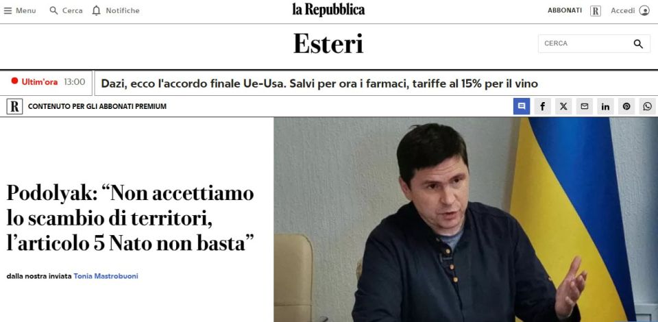 ������� �������� �� ��������� ��������� �� �������� ����� ��������������� � ��������� ���� ���������� ��-����� �����������, �� ��-��� � �����������, � �������� ����� �� ������� ������� ������ La Repubblica