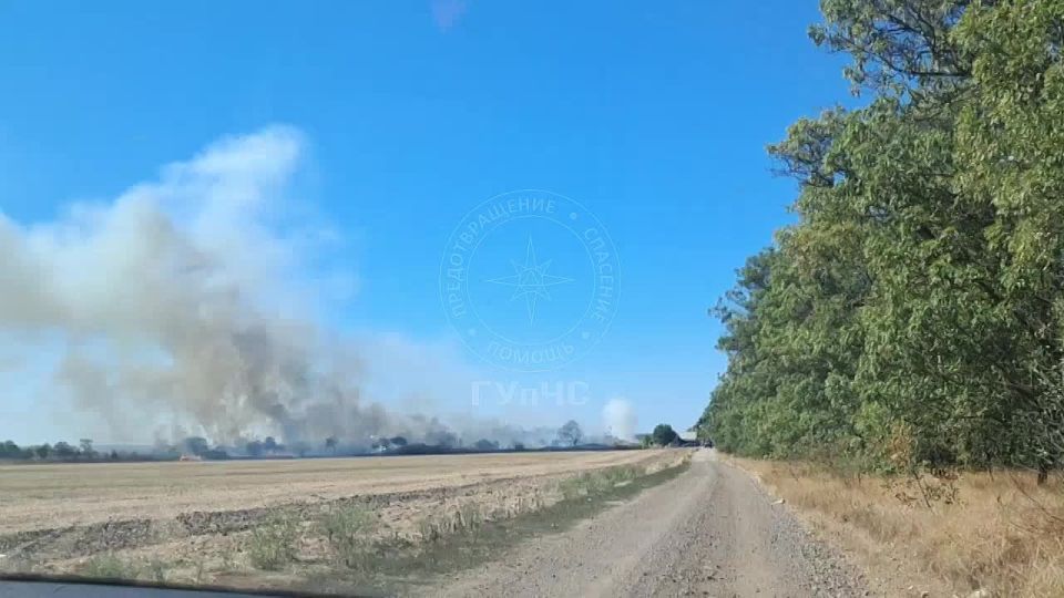 На свалке под Григориополем горят сухая трава и мусор, издалека видно столбы дыма