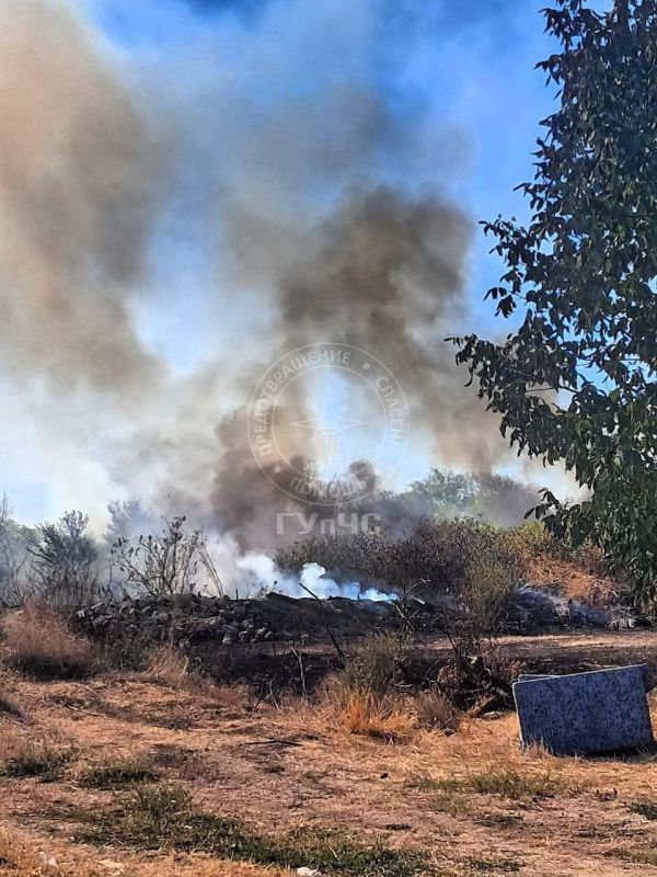 Под Григориополем горит мусор, трава и кустарники на полигоне ТБО