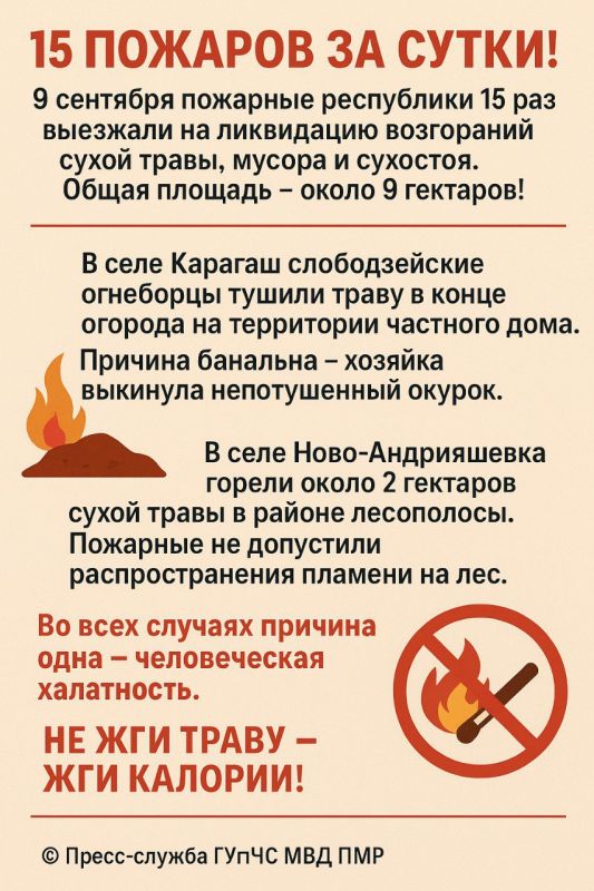 Накануне в Приднестровье было 15 пожаров – опять сухая трава и неосторожное обращение с огнём