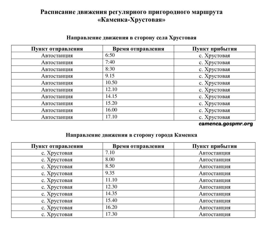 В Каменке изменили расписание движения городского маршрута №1 и пригородного маршрута «Каменка — Хрустовая»