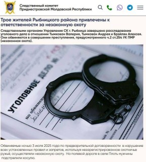 Три жителя Рыбницкого района заплатили больше 13 тысяч рублей штрафа за то, что в июле они застрелили краснокнижную косулю по дороге в село Плоть