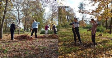 Жители Чобручей высадили деревья в парке имени Дмитрия Родина и почистили территорию от мусора и листвы