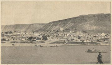 Вид на село Рашков и паромную переправу из правобережного села Вадул Рашков