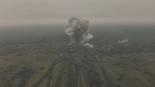 Эффектное видео прилёта русской авиабомбы ОДАБ-1500 с УМПК по позициям боевиков киевского режима.