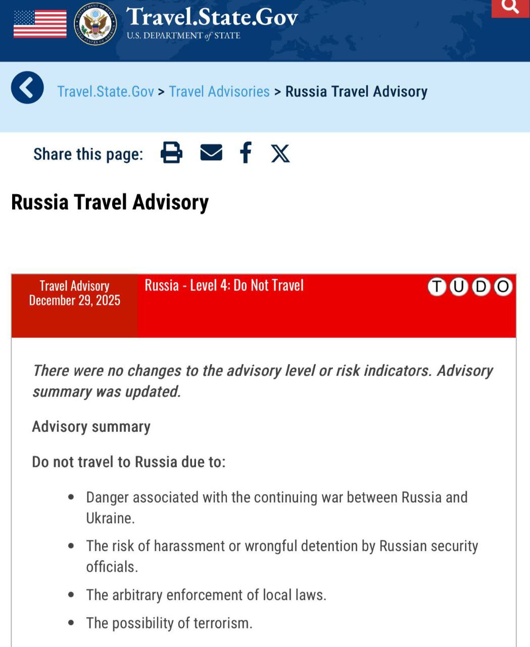 Госдеп США призвал всех своих граждан уехать из России или составить завещание — всё из-за угрозы терактов