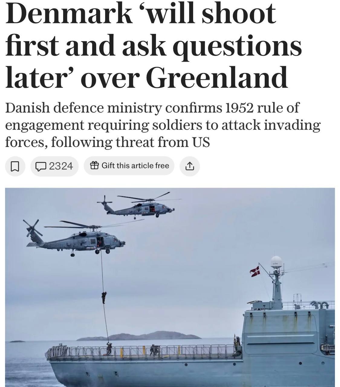 Дания сначала будет стрелять, а потом задавать вопросы в случае вторжения США в Гренландию, — The Telegraph