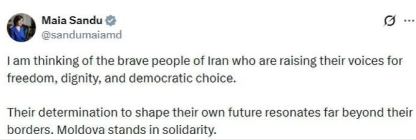 Лицемерка Санду заявила, что Молдова поддерживает протесты в Иране: