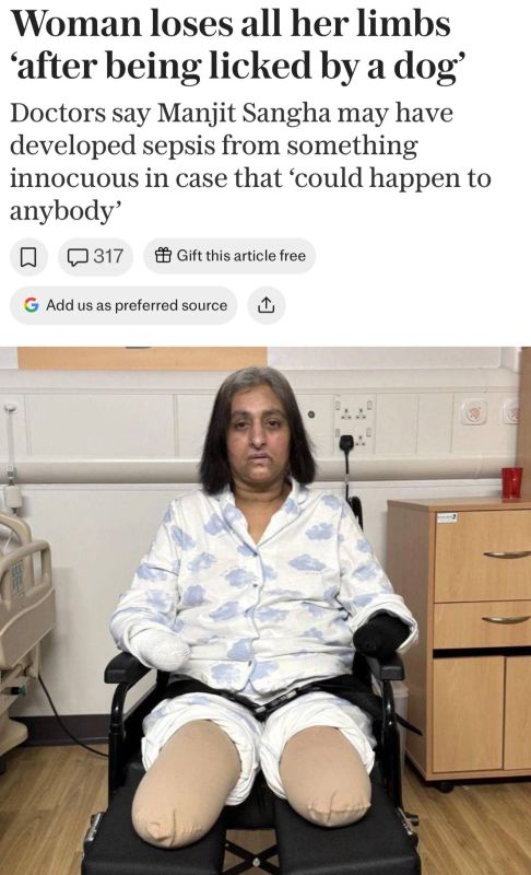 Женщине ампутировали руки и ноги после того, как её облизала собака