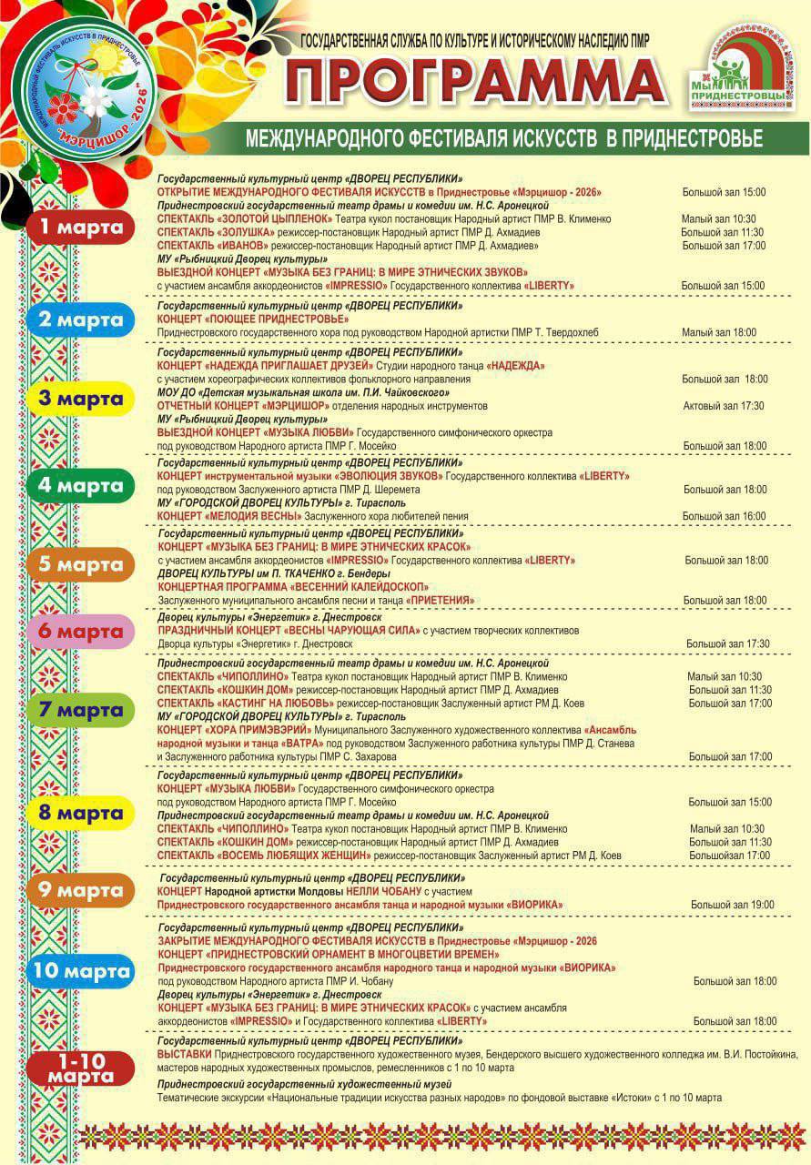 В Приднестровье 1 марта стартует десятидневный фестиваль искусств «Мэрцишор-2026»