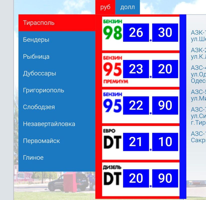 Цены на топливо обновили в Приднестровье