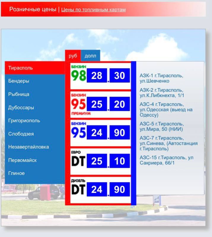 Обновление цен на топливо в ПМР