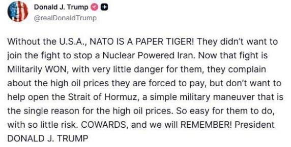 Без США НАТО — ЭТО БУМАЖНЫЙ ТИГР! — Трамп