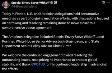 Уиткофф заявил о конструктивных переговорах с делегацией из Украины