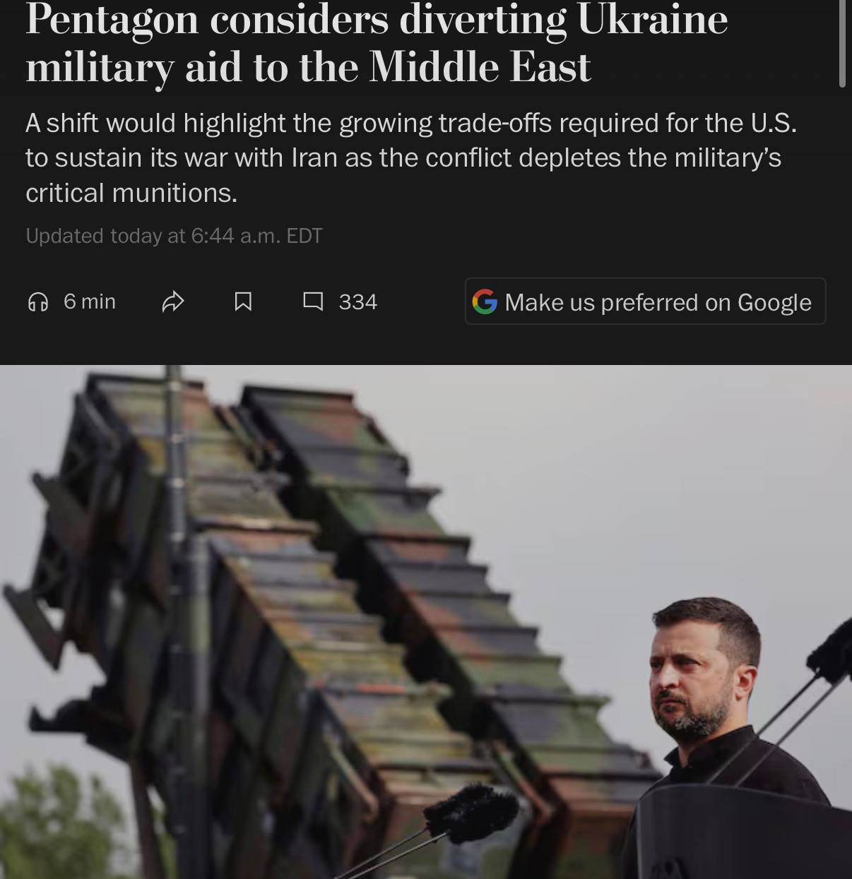 США могут перенаправить оружие с Украины на Ближний Восток, — The Washington Post