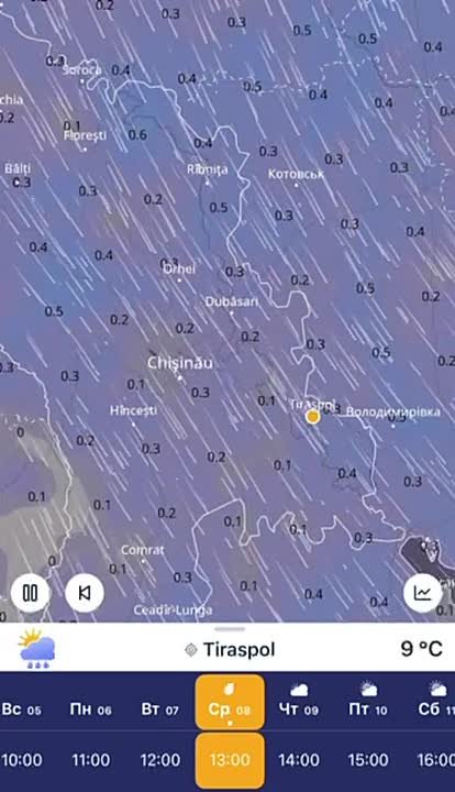 Дождь начнётся в 10 утра и будет идти до вечера, такой прогноз дают метеокарты на сегодня