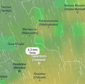 Дождь с грозой обещают метеокарты в Приднестровье на завтра