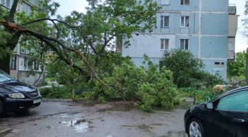 А это на Бородинке. Пишут, люди и машины не пострадали