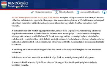 Вот что пишут венгерские СМИ с ссылкой на правоохранительные органы: около 4:30 произошло первое дорожно-транспортное происшествие: гражданин Турции, управлявший грузовиком, — предположительно, уснув за рулём — врезался в...