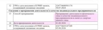 Гибель Передрия подтвердили справкой о прекращении деятельности его ИП в связи с гибелью